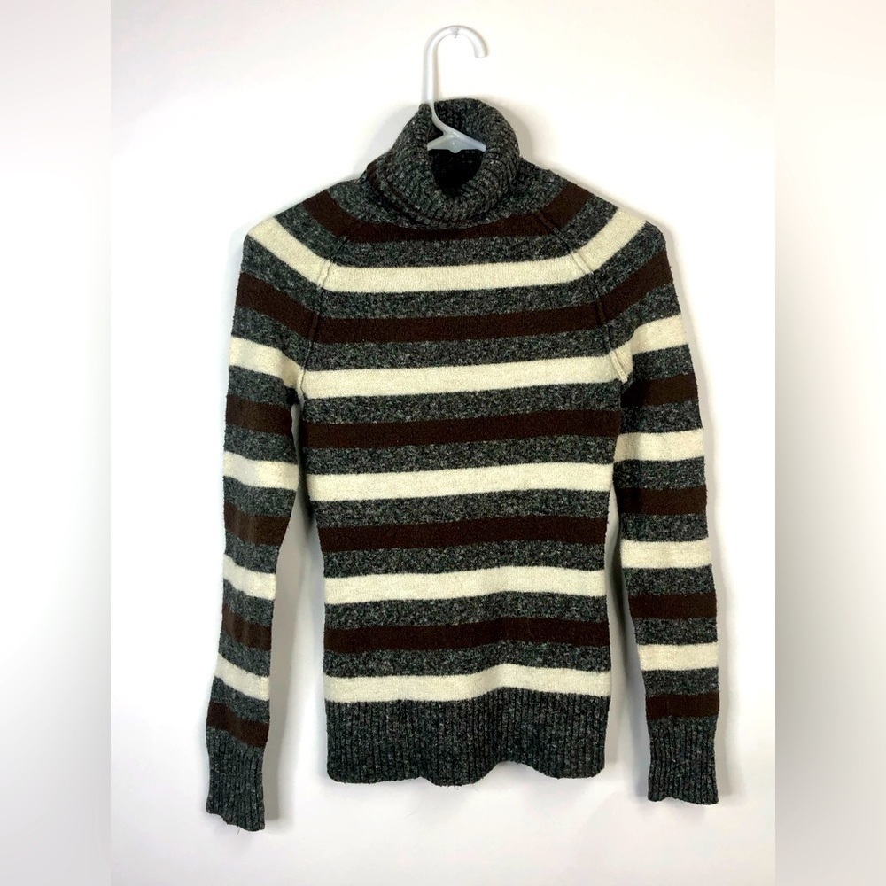 Arizona brown cream stripe turtle neck long sleeve sweater XS